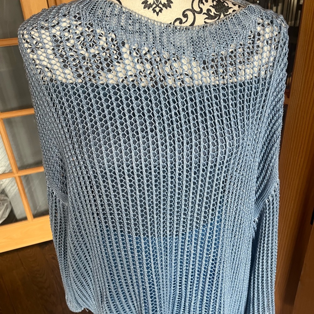 Blue Crew Neck Sweater with Lace Detail